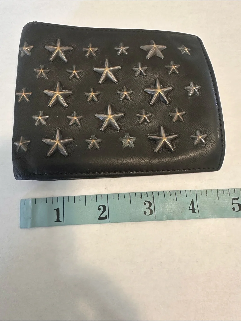 Jimmy Choo Black Leather Wallet with Gold Star Studs